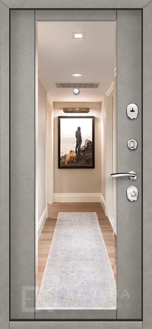 Фото №2 «Металлическая дверь с зеркальной панелью и серым рельефом №46»