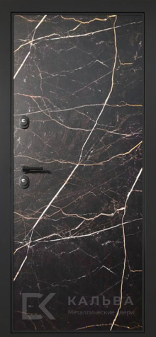 Фото «Стальная дверь чёрная мраморная с панелью орех классика №42»